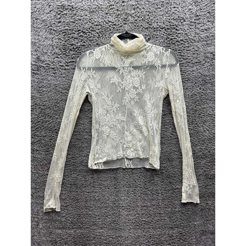 Free People Sweet Secrets White Lace Turtleneck Long Sleeve Top‎ Womens Size XS